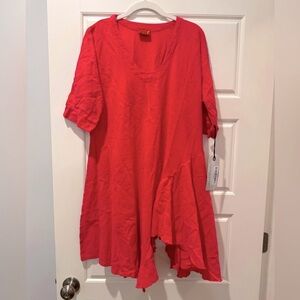 NWT Oh My Gauze! S (Size 1) Pink/Coral Ruffled Hem Cotton Tunic
